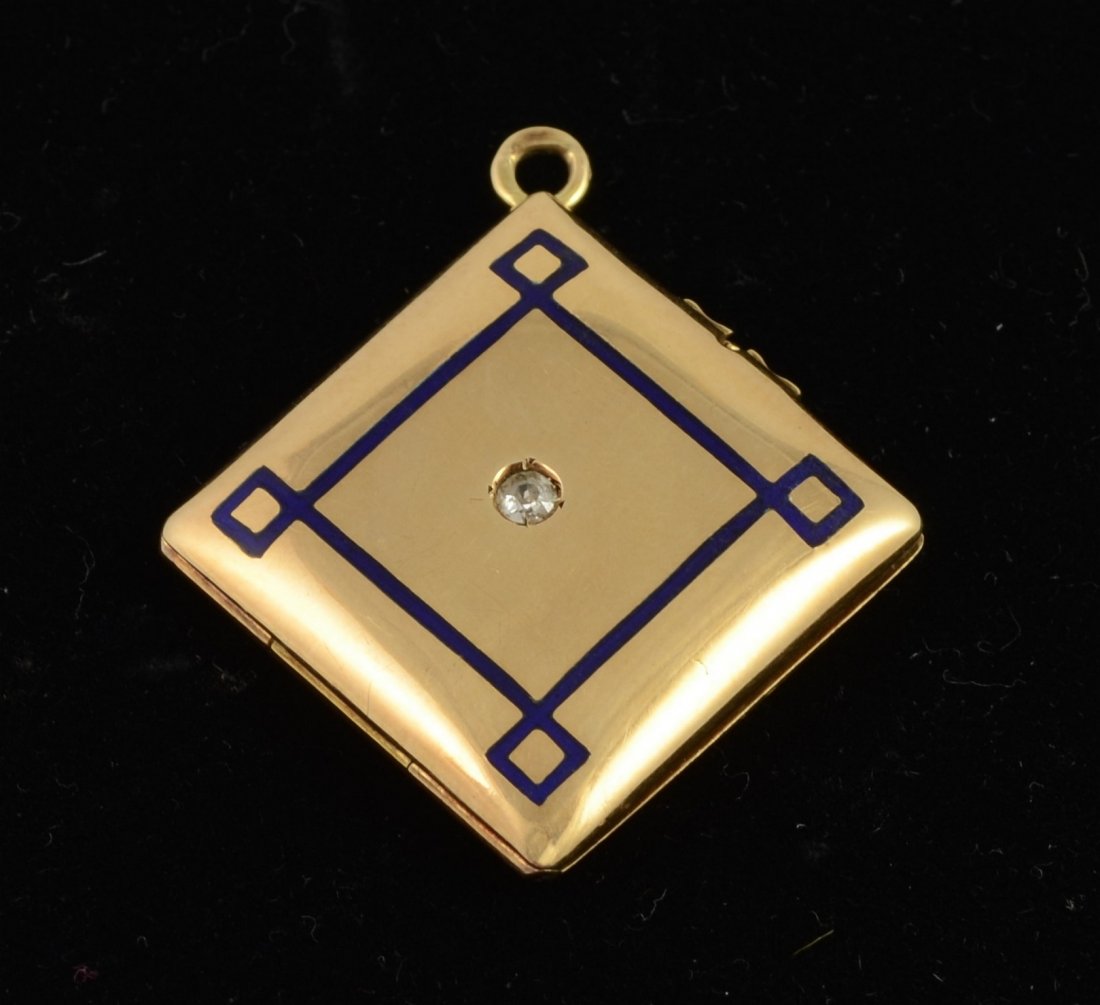 10K Yellow Gold, Diamond, and Enamel Locket, 3.7 dwt (1 of 2)