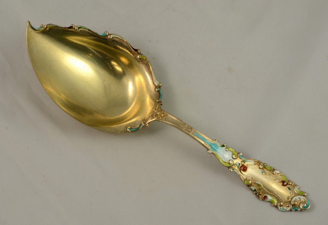 Antique Gorham Sterling and Enamel Serving Spoon, (1 of 3)
