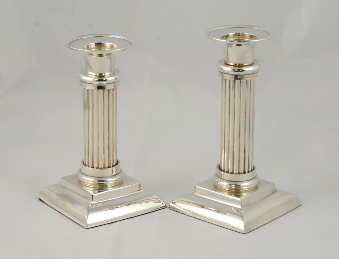 Pair of Reeded Column Silverplate Candlesticks, tallest (1 of 2)