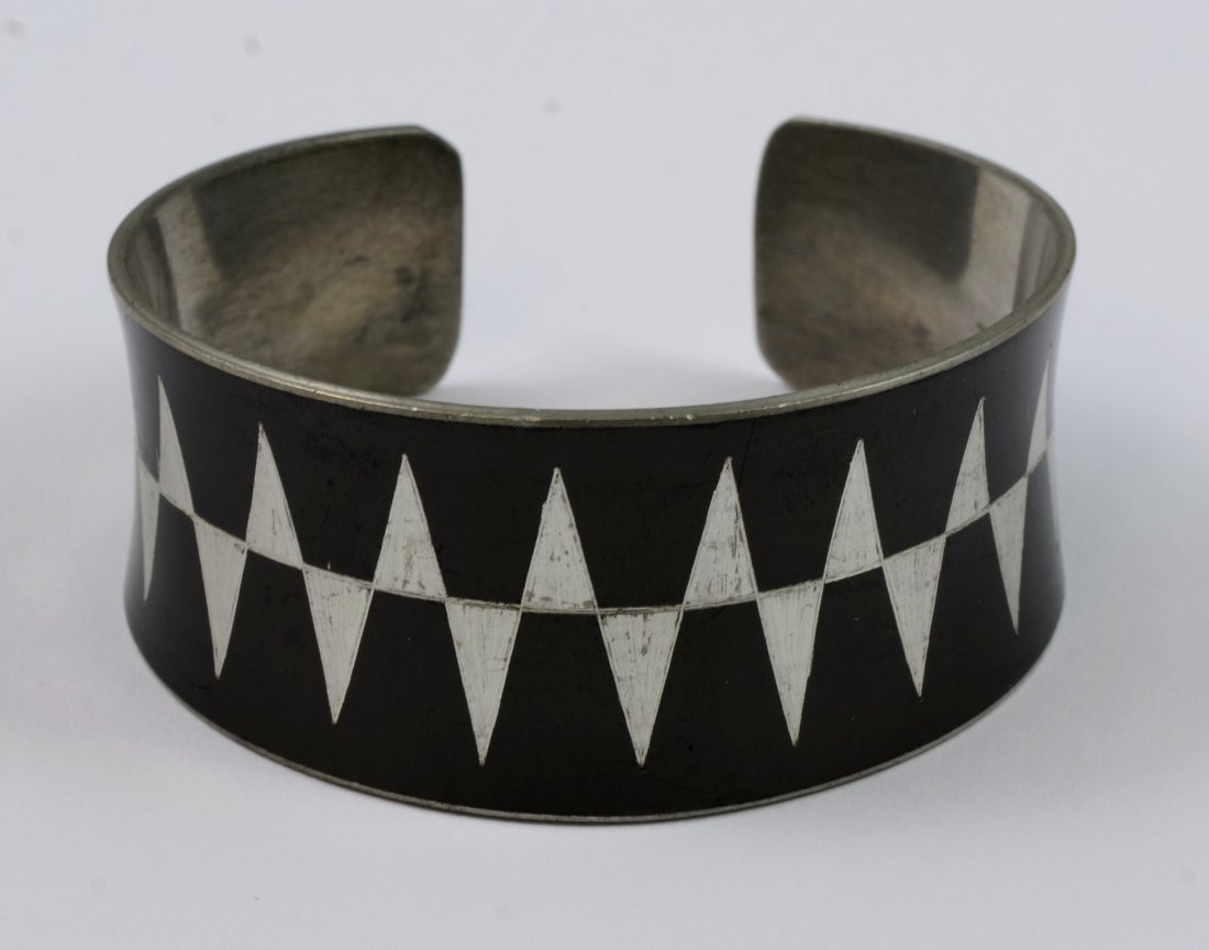 Pewter Jorgen Jensen, Denmark Art Deco Niello Cuff (1 of 2)