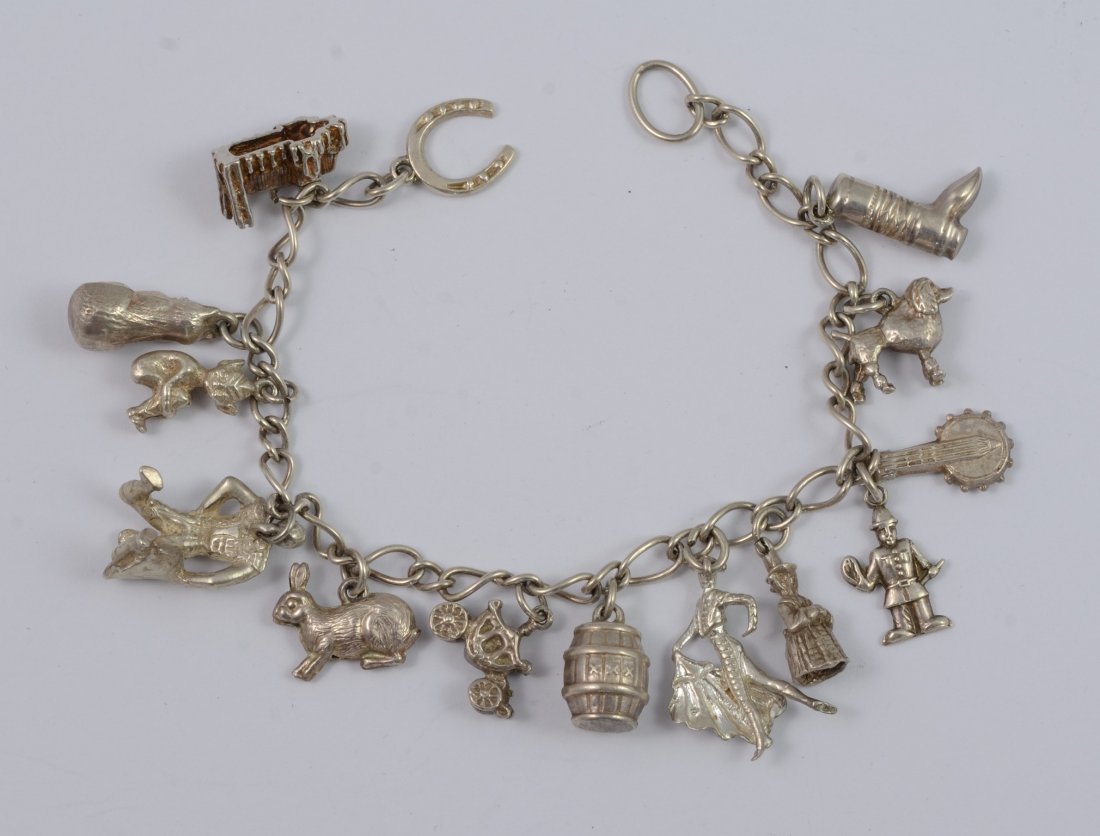 Sterling silver charm bracelet, 14 charms, some (1 of 1)