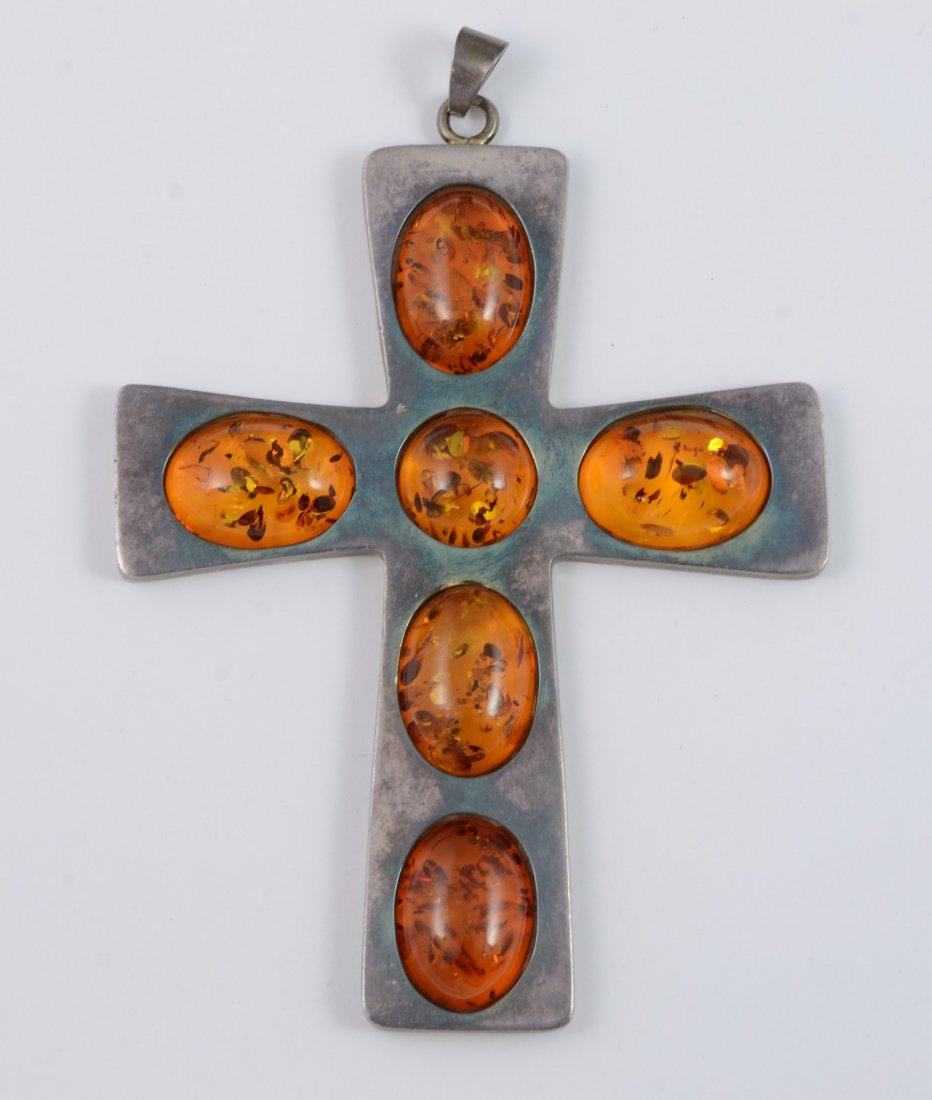 Sterling Silver Amber Cross Pendant (1 of 2)