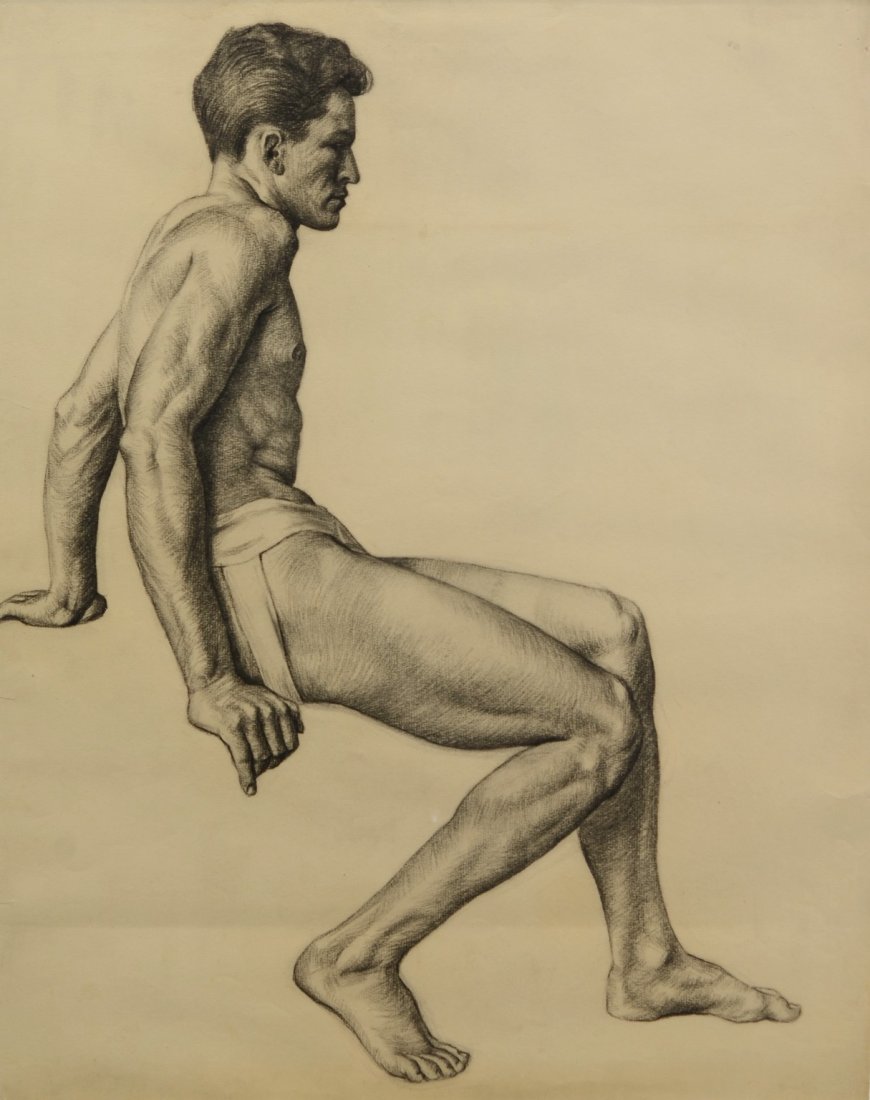 Harry A Davis, "Male Seated", Charcoal (1 of 2)