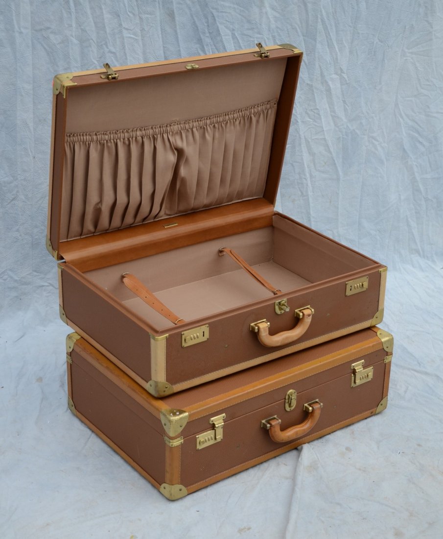 Pair of Bottega Venetta Hard Sided Suitcases: Pair of Bottega Venetta Hard Sided Suitcases, bench sewn belting leather and canvas, 23-1/2 W, 16-1/2" D
