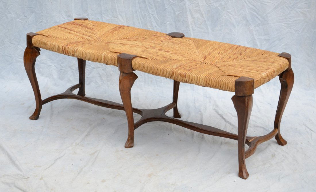French Country Rush Seat Bench, 6-Legged (1 of 1)