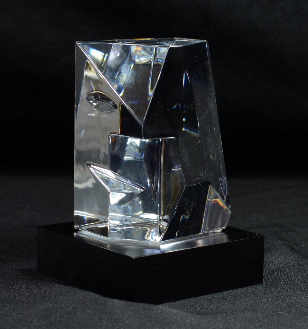 Orrefors Art Glass, Cubic Sculpture with base, new with: Orrefors Art Glass, Cubic Sculpture with base, new with original box & paperwork, 4-3/4" h x 3-1/8" w