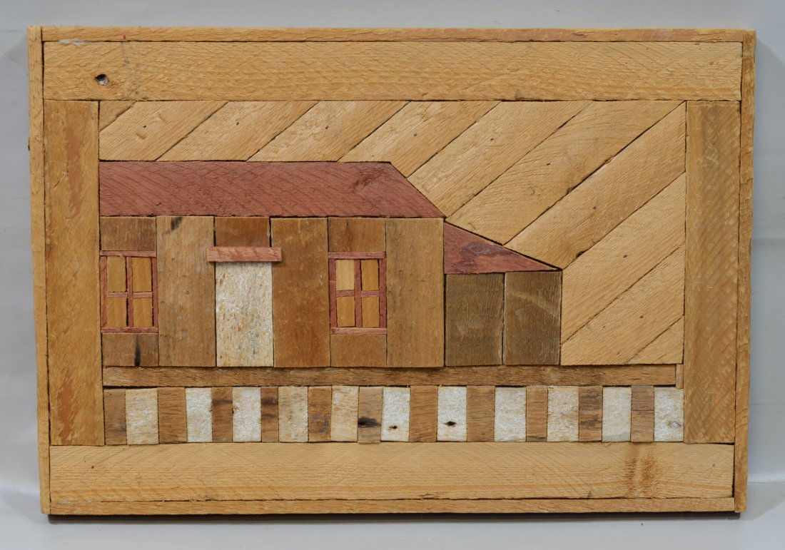 American School (20th Century), carved wood plaque, (1 of 2)