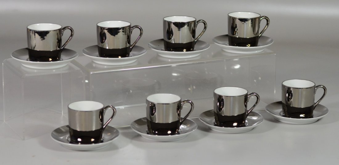 Georg Jensen, 8 Silvertone Demitasse Cups & Saucers, (1 of 2)