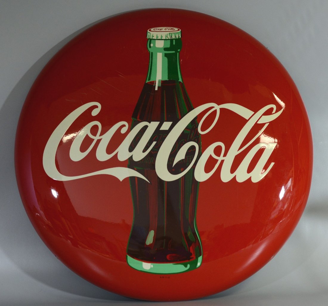 Coca Cola Sign, Round Enameled Metal Button Shape with (1 of 1)