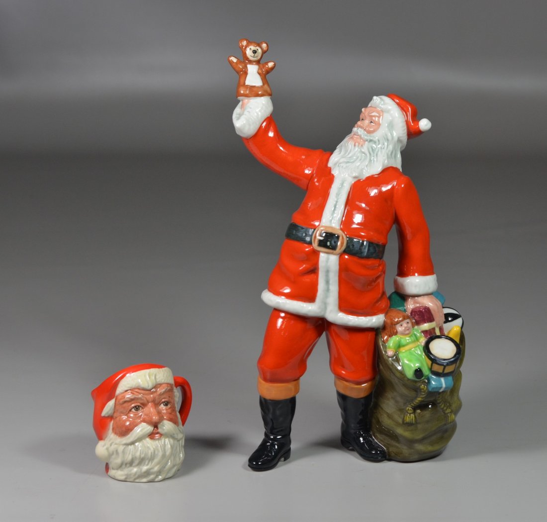Royal Doulton Santa Claus bone china figurine HN 2725: Royal Doulton Santa Claus bone china figurine HN 2725 10-1/2" tall, and toby jug D6706 3" high