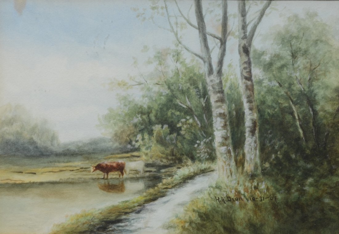 Hanna Richards Dixon (American, PA, 20th Century),: Hanna Richards Dixon (American, PA, 20th Century), watercolor, "The Birches", signed and dated 10-31-'07 lower right, 7-3/4" x 11-1/2" sight, 15" x 18-1/2" overall, losses and damage to gilt frame