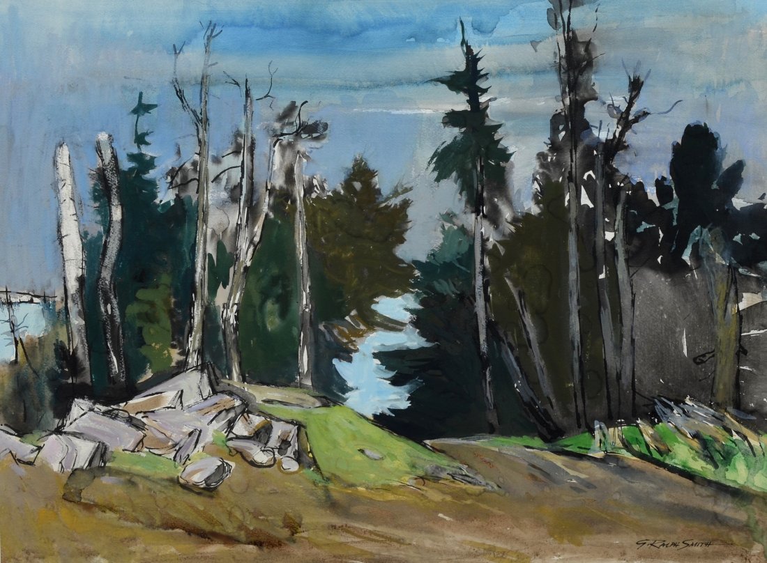 G Ralph Smith (American, PA, 1907-2007), watercolor: G Ralph Smith (American, PA, 1907-2007), watercolor with gouache, Vermont Scape, signed lower right, 1960s, 17-3/8" x 23-1/2" sight, 23-1/2" x 29-1/2" overall
