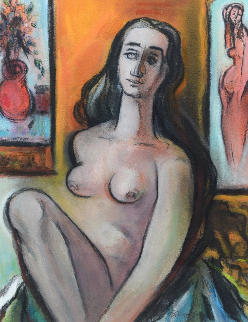 G Ralph Smith (American, PA, 1907-2007), pastel on: G Ralph Smith (American, PA, 1907-2007), pastel on paper, Lady Posing, signed lower right, 1970s, 14-3/4" x 11-1/2" sight, 20-3/8" x 16-1/2" overall