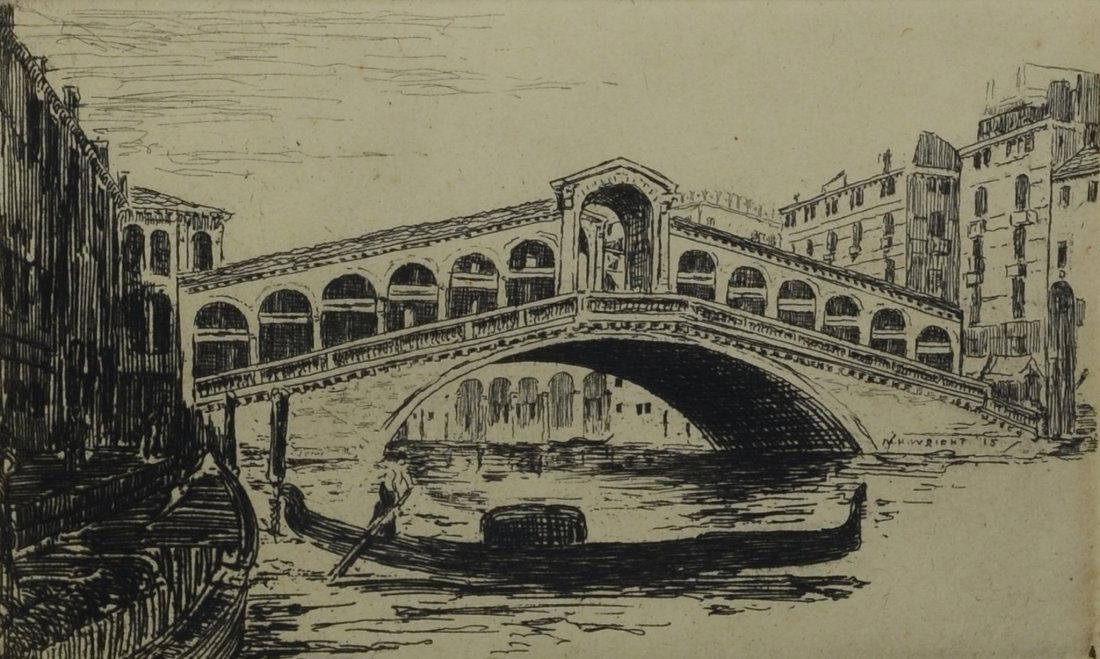 Margaret Wright (American, 1869-1936), etching, Rialto (1 of 3)