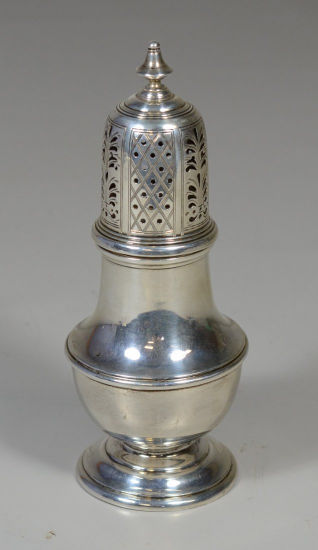 English hallmarked sterling silver sugar caster, (1 of 2)