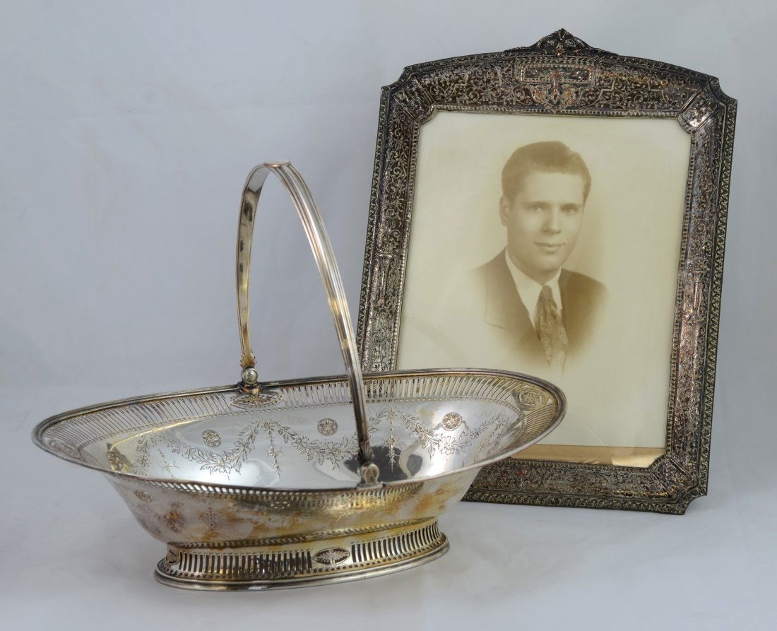 Oval plated silver classical form basket with swing (1 of 1)