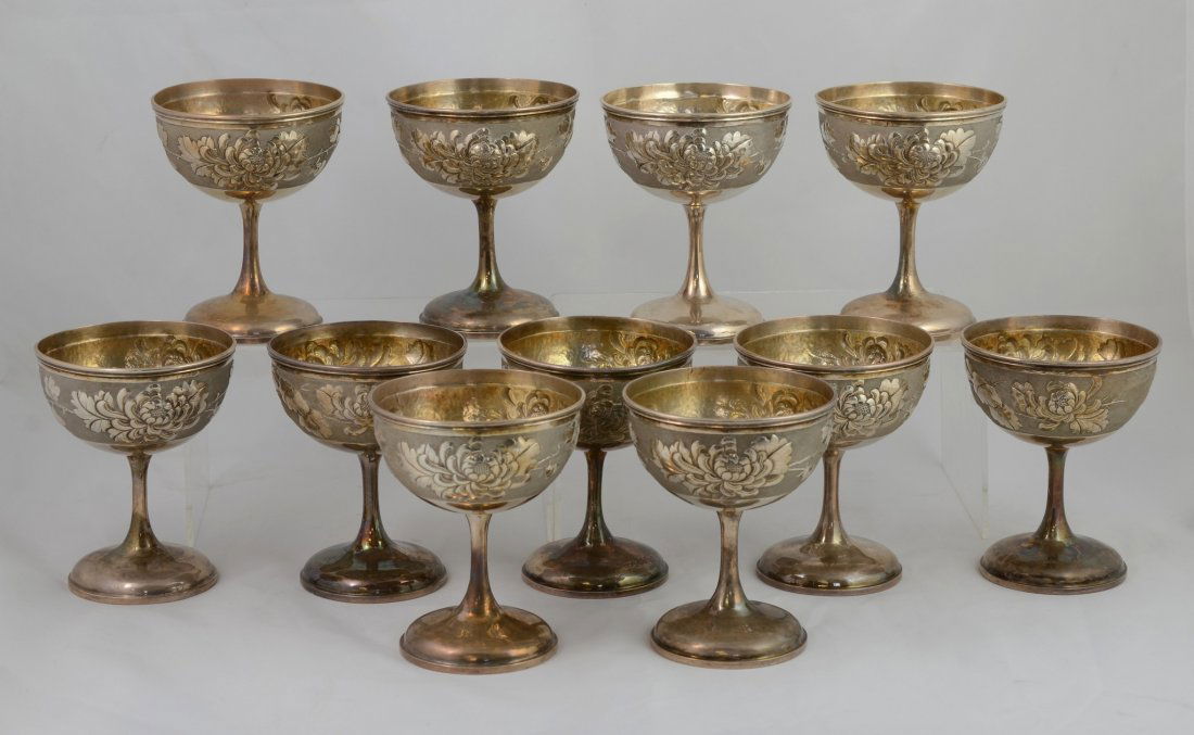 (12) Yenching sterling silver sherbets with floral (1 of 2)