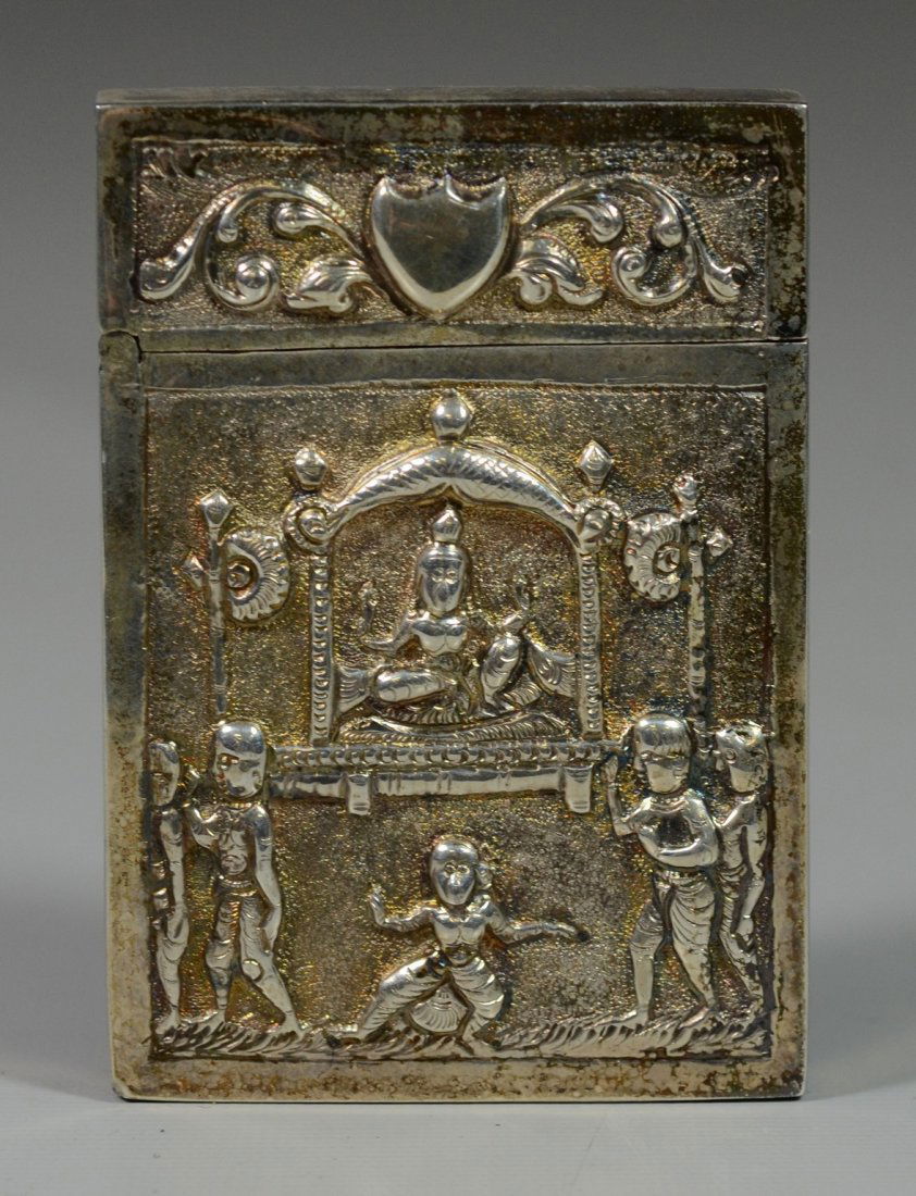Colonial Indian silver card case, unmarked, 3" x 2", (1 of 2)
