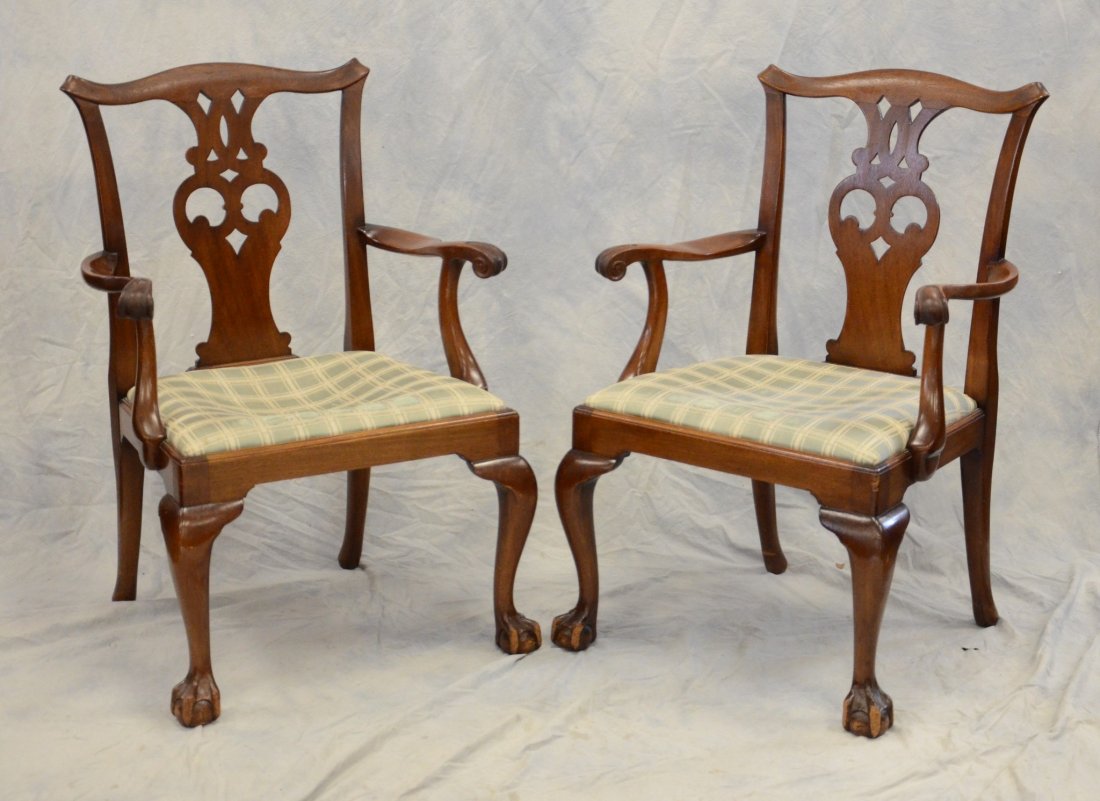 Pr reproduction mahogany Chippendale style armchairs, (1 of 3)