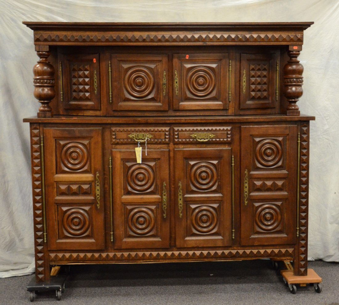 2 part carved oak German court cupboard, base with 2 (1 of 1)