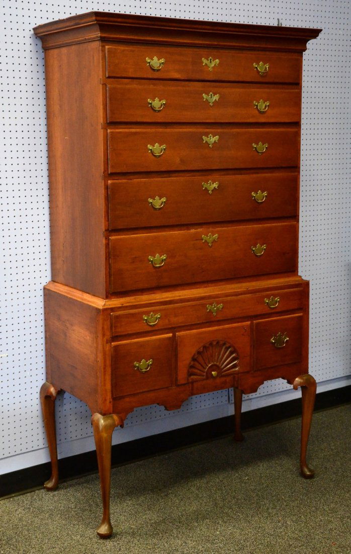 Cherry 2 piece Queen Anne highboy, New England, c (1 of 1)