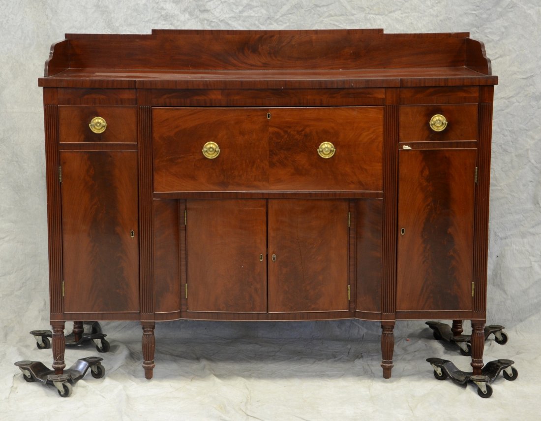 Mahogany Sheraton sideboard, dovetailed gallery, base (1 of 3)