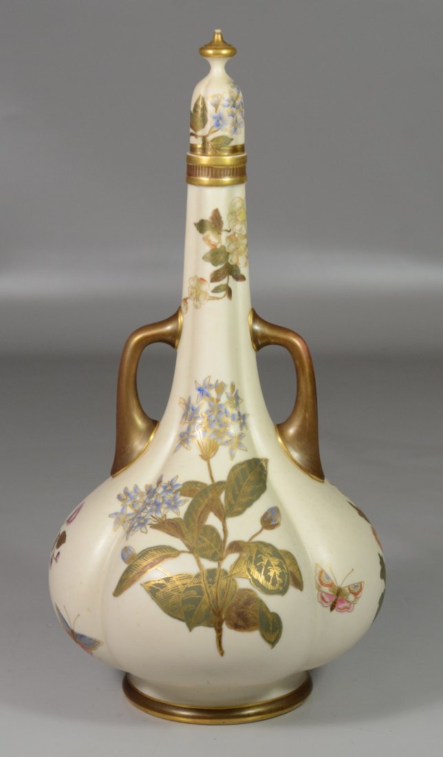 Royal Worcester floral gilt decorated covered urn with (1 of 7)