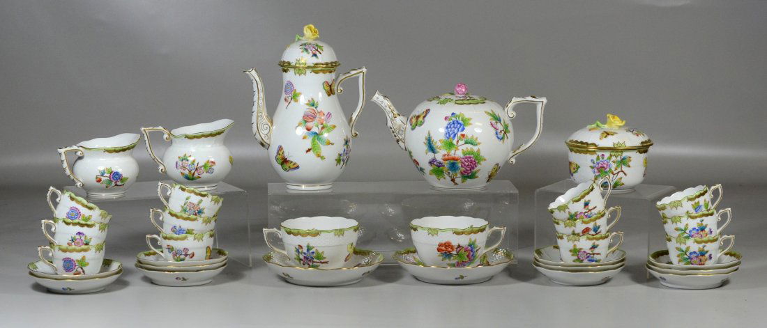 Herend "Queen Victoria" pattern, green border, tea and (1 of 6)