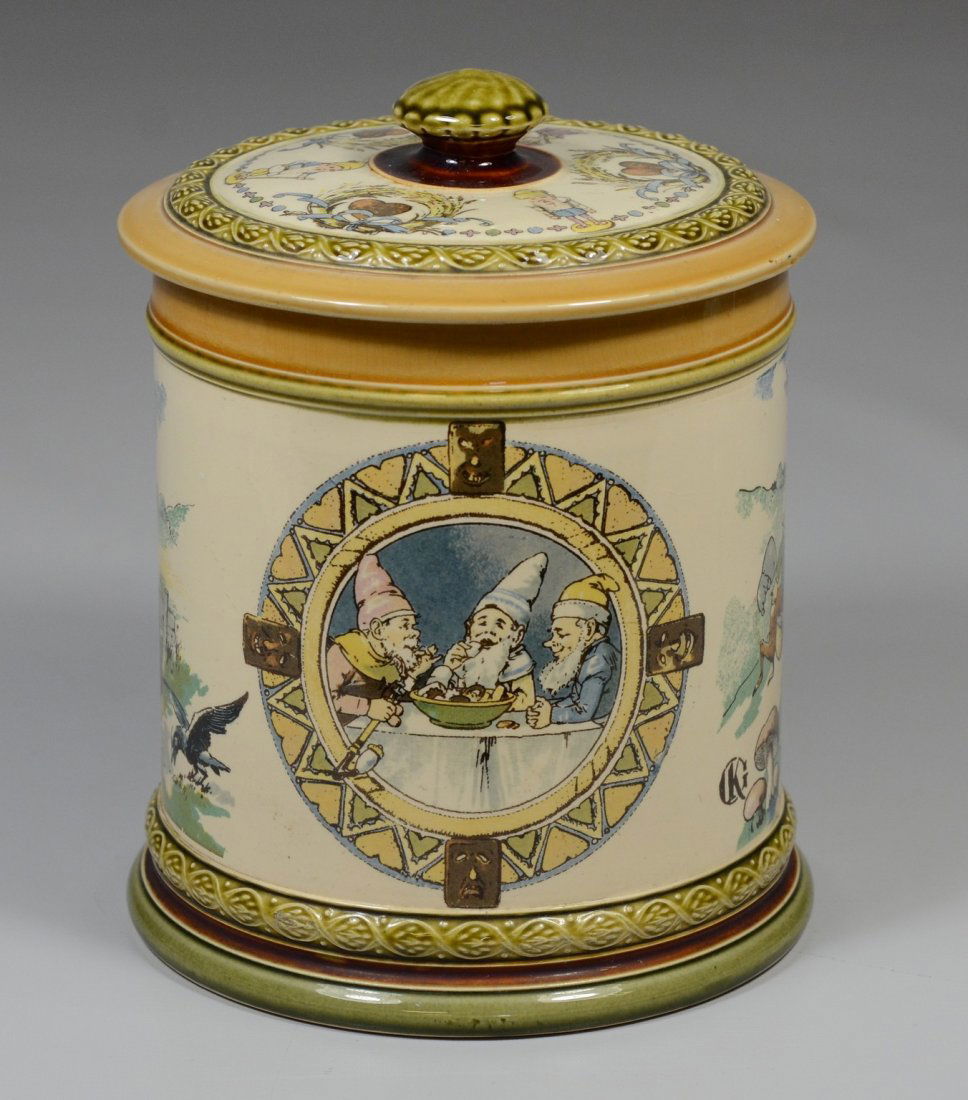 Mettlach PUG humidor, 2268, Gnomes Smoking (1 of 5)