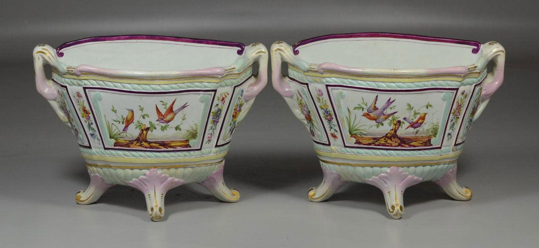 Pair of Continental enameled pottery footed mantle (1 of 3)