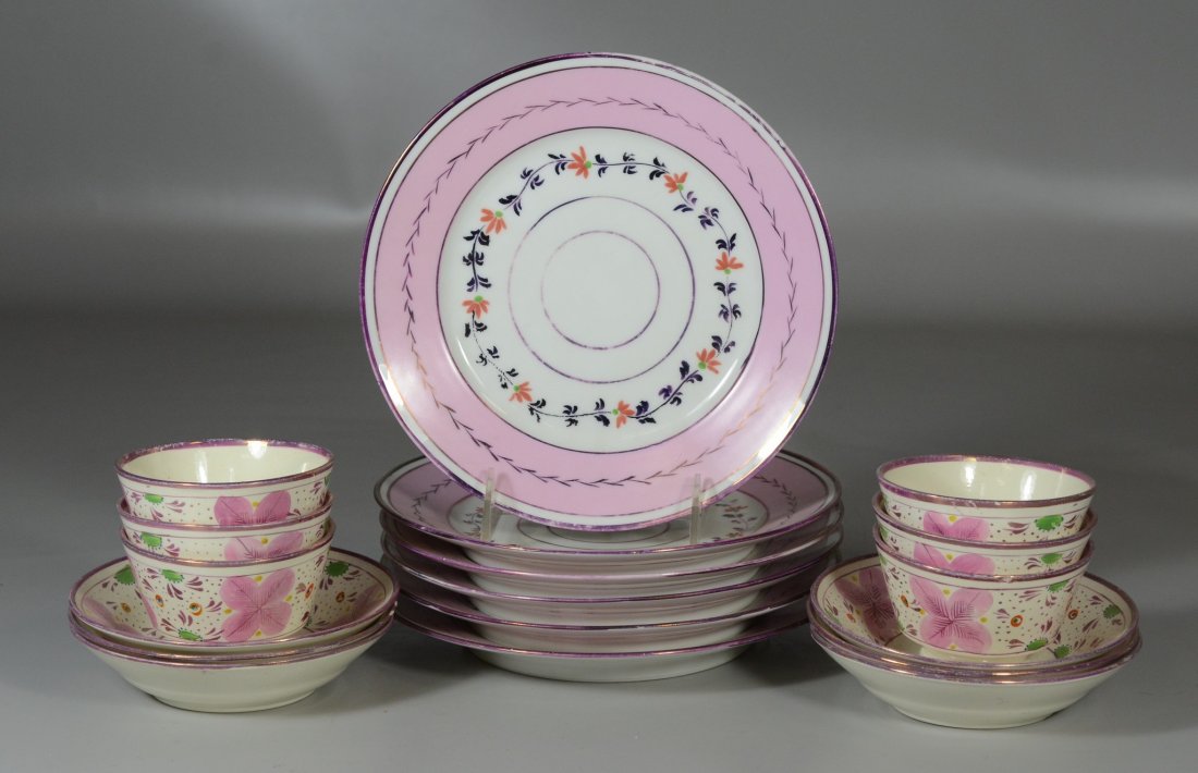 18 pieces of English pink luster,  6 Continental plates (1 of 2)