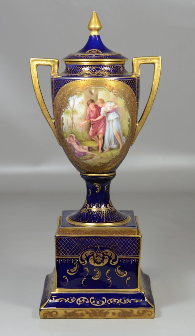 Royal Vienna style porcelain lidded urn (1 of 9)