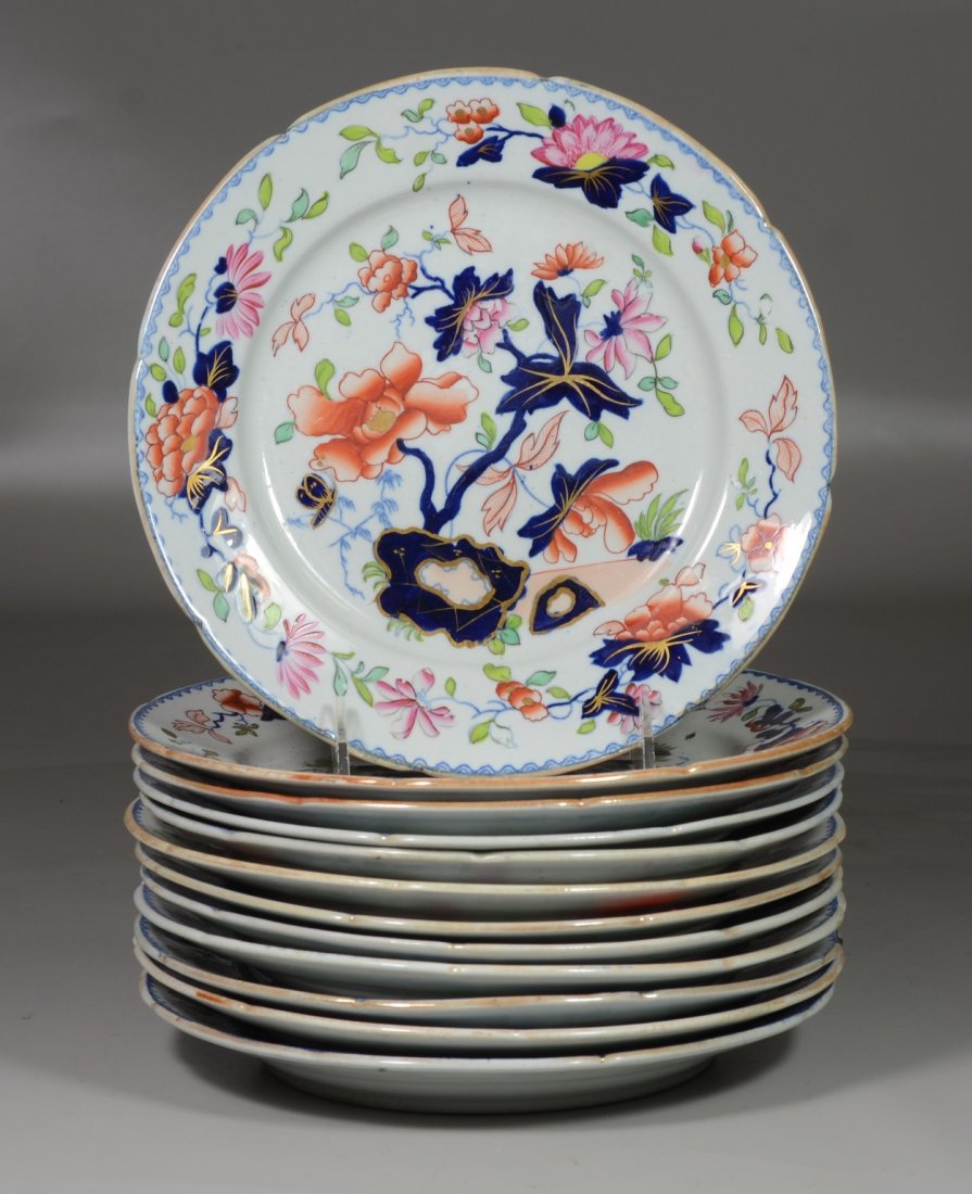 12 English Imari palate plates, Tonquin China mark to