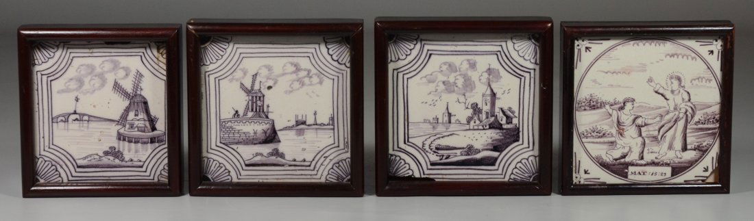(4) Framed 18th Century Dutch tiles, manganese glaze, (1 of 2)