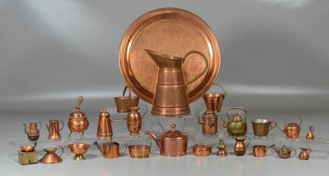 26 Pieces miniature copper tableware including pots, (1 of 1)