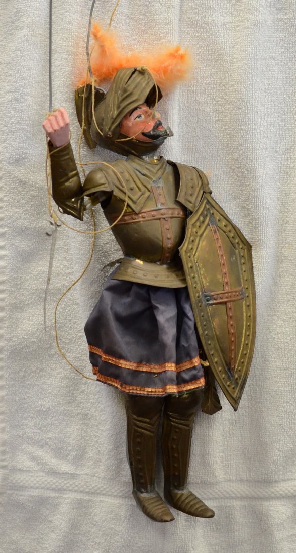 Conquistador marionette, brass and carved and painted: Conquistador marionette, brass and carved and painted wood, 17" high,