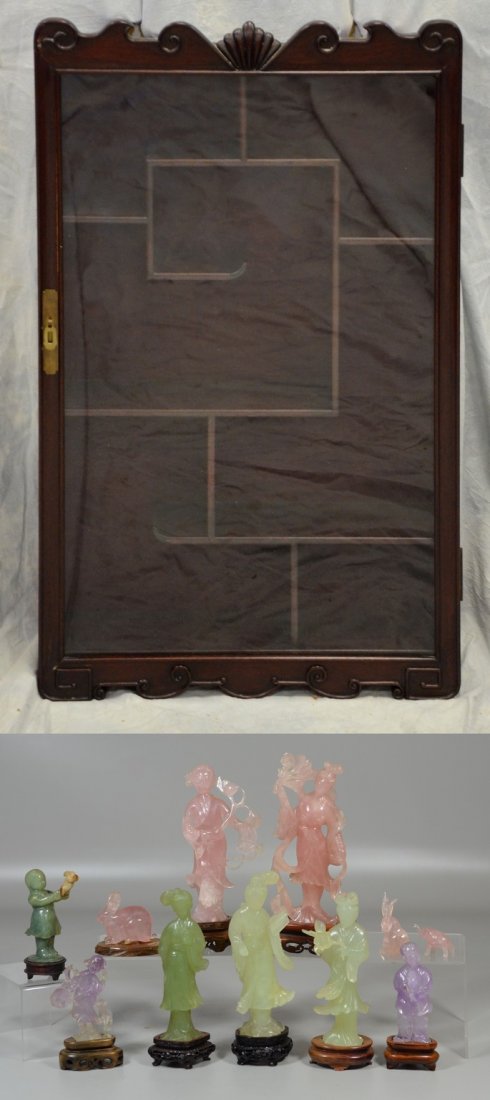 11 carved jade and amethyst quartz figures, the tallest (1 of 3)