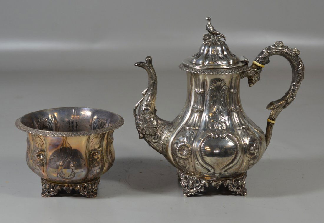 American coin silver tea pot and waste bowl by Wood & (1 of 2)