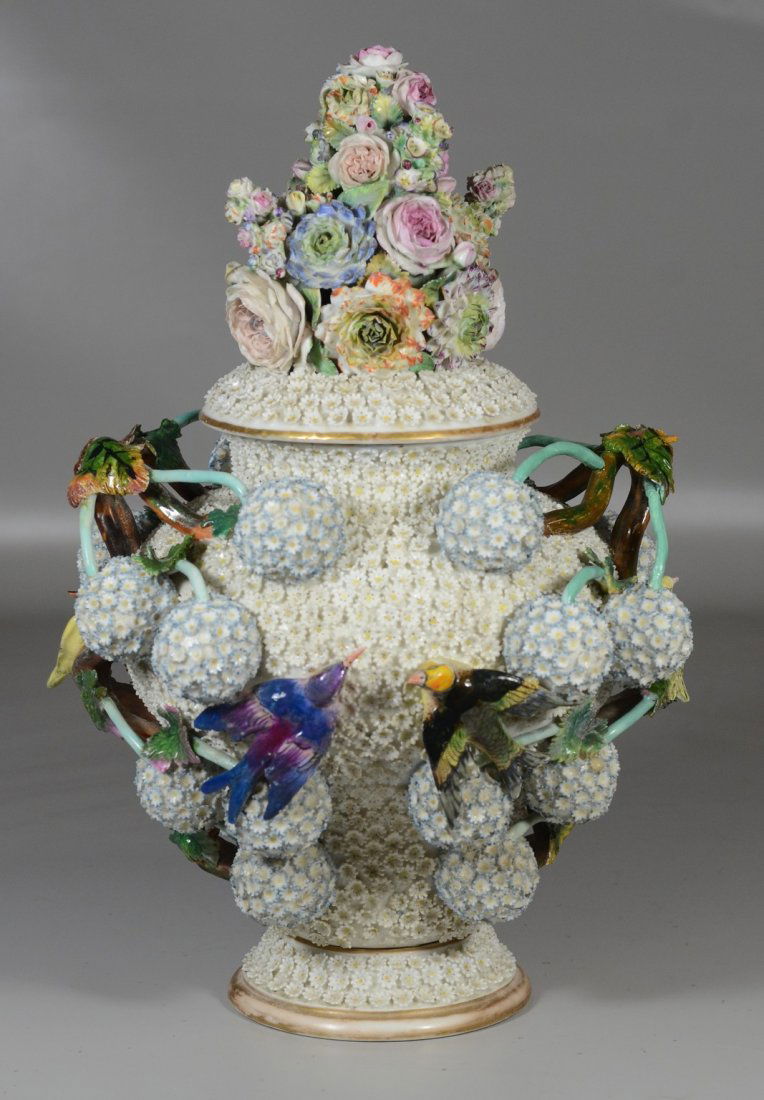 Unmarked 19th c Meissen snowball vase with cover, some (1 of 6)