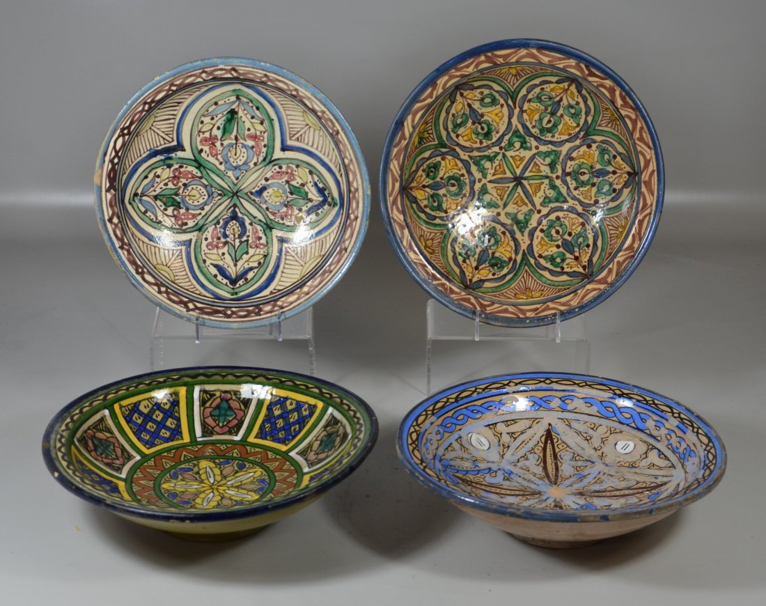 4 Moroccan faience earthenware bowls, geometric and (1 of 2)