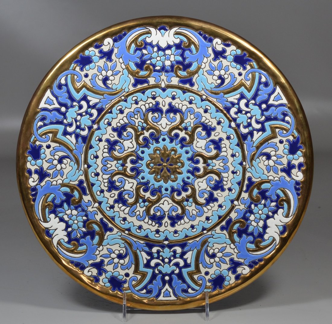 L Moreno Sevillarte enameled cake plate with 24 karat (1 of 2)