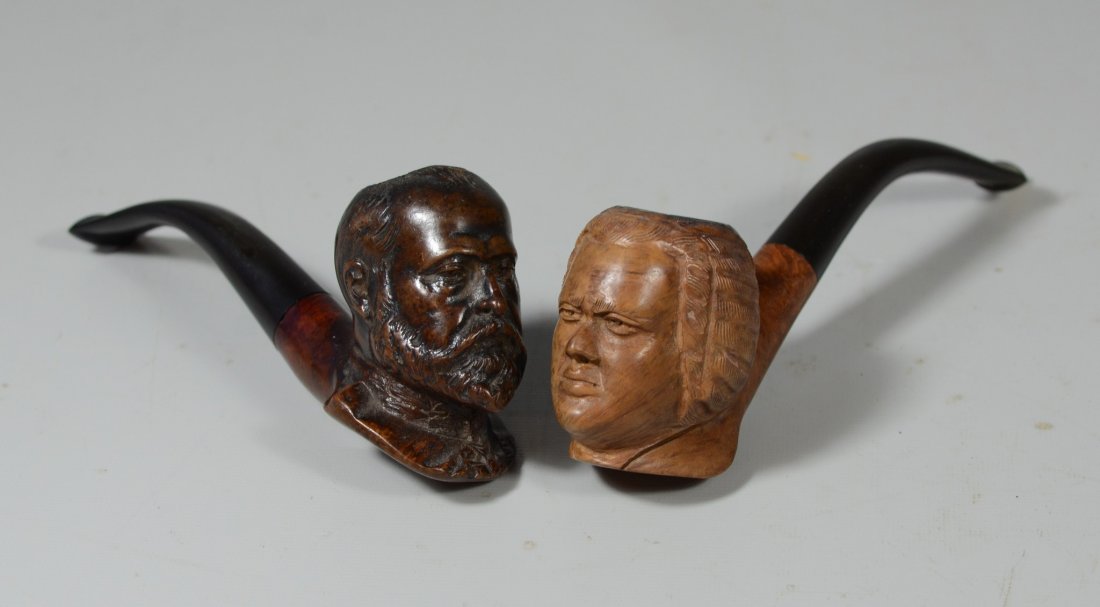 Group of 2 figural carved wooden pipes, man with beard (1 of 1)