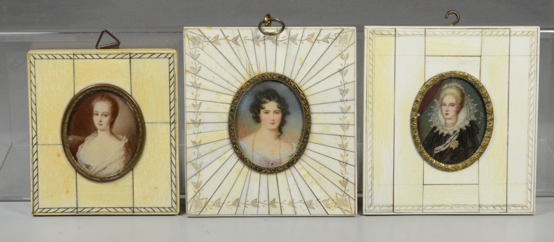 (3) 19th c hand painted portraits on ivory (1 of 2)