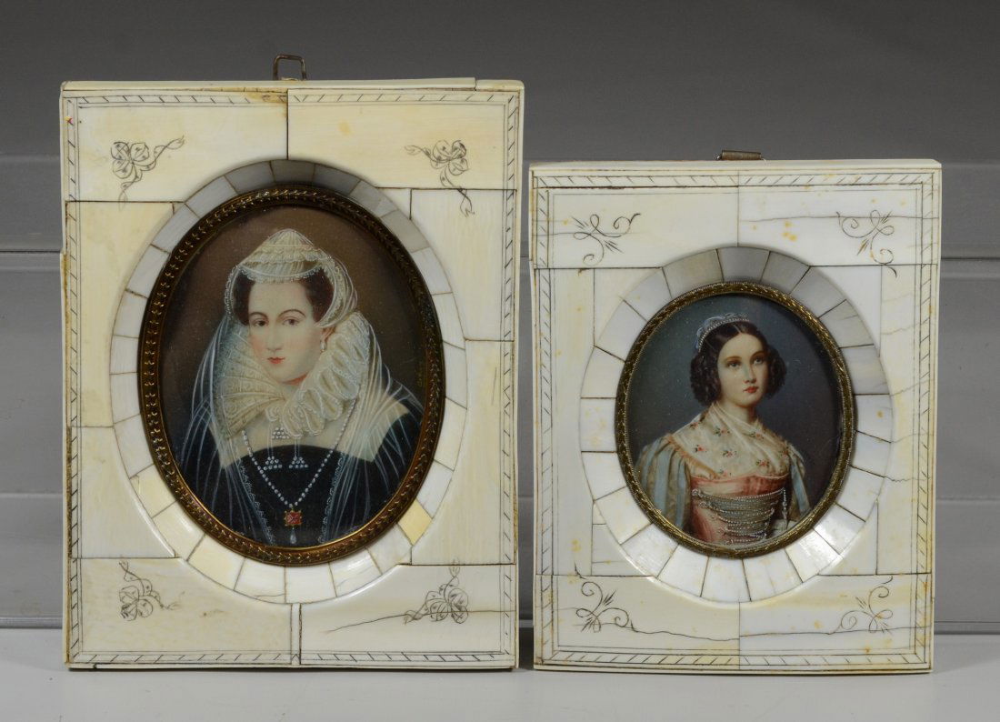(2) 19th c hand painted portraits on ivory (1 of 2)