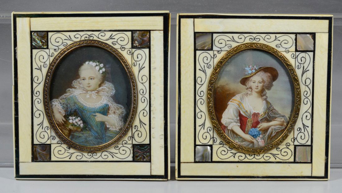 (2) 19th c hand painted portraits on ivory (1 of 2)