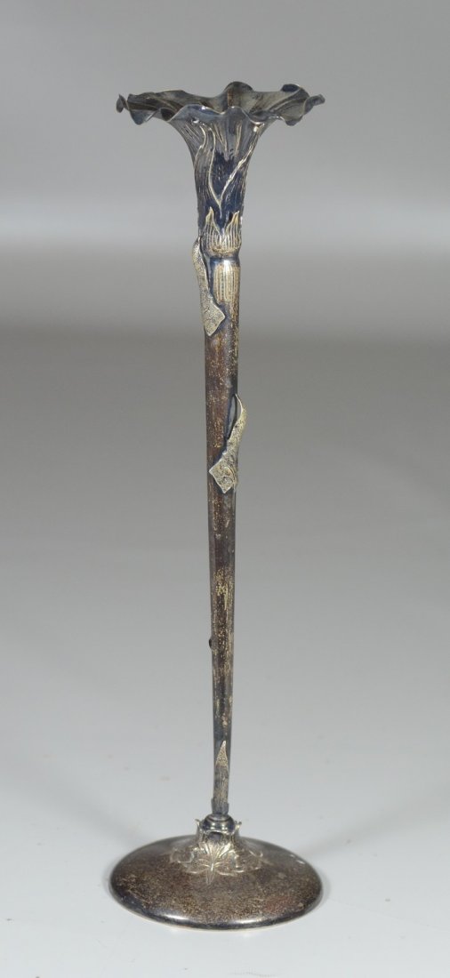 Sterling silver bud vase, applied art nouveau leaf (1 of 3)