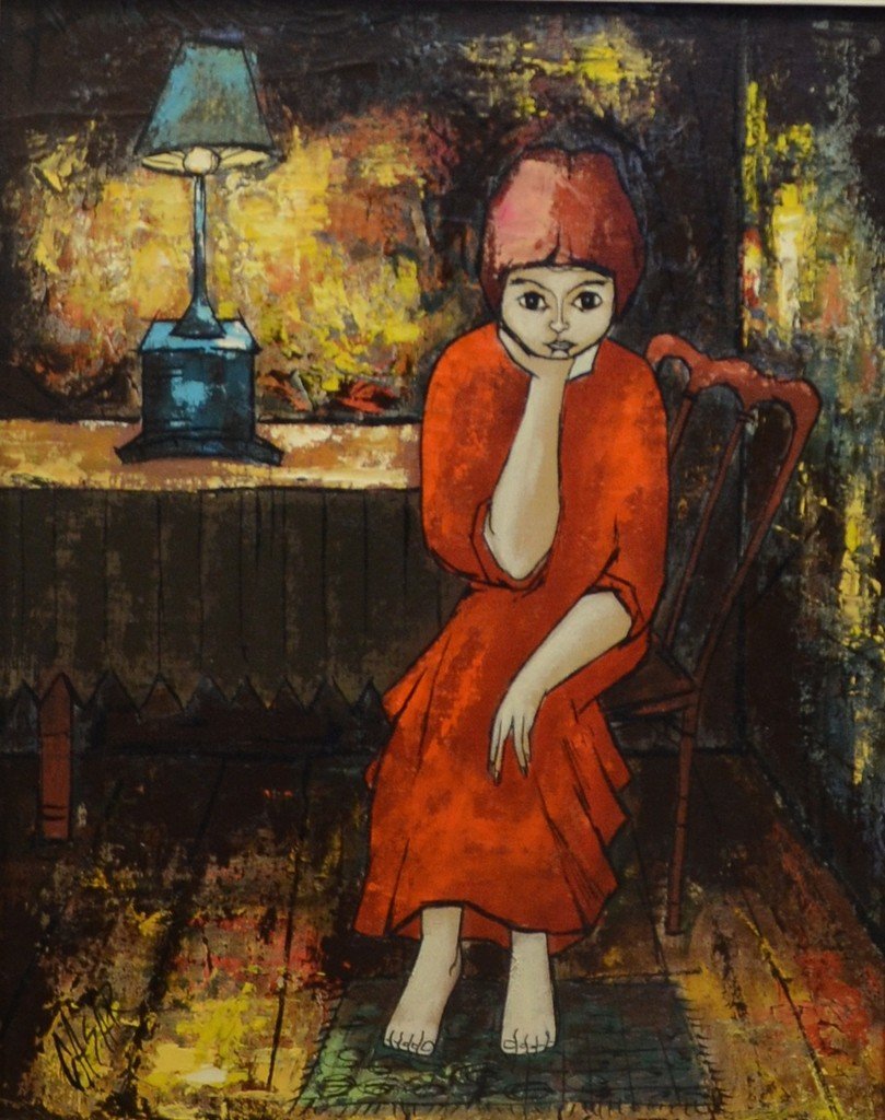 Hugo Casar, oil on canvas, Seated Girl, signed lower (1 of 3)
