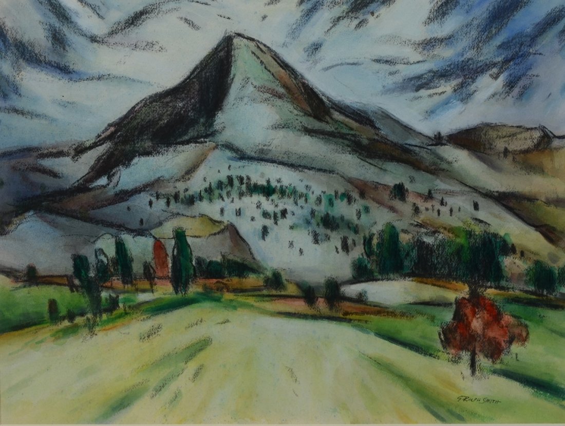 G Ralph Smith (American, PA, 1907-2007), watercolor,: G Ralph Smith (American, PA, 1907-2007), watercolor, Mount Monadnock, signed lower right, 17-1/2" x 23" sight, 24-3/4" x 39-1/4" overall