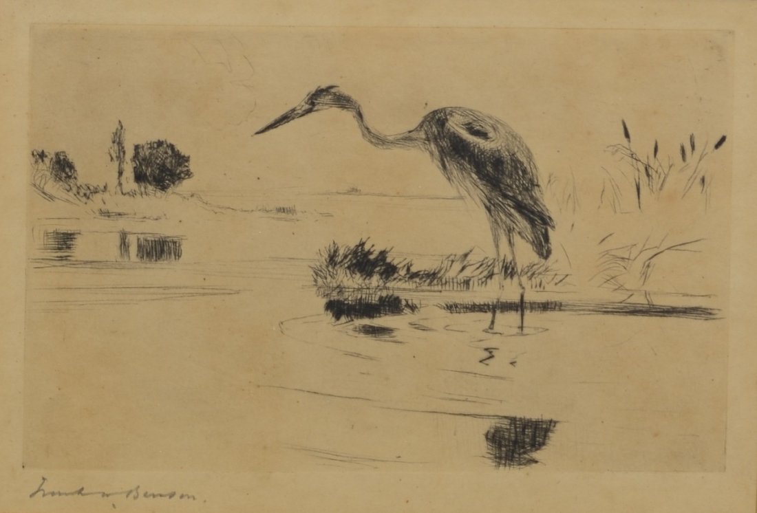 Frank Benson (American, 1862-1951), etching, Heron (1 of 3)