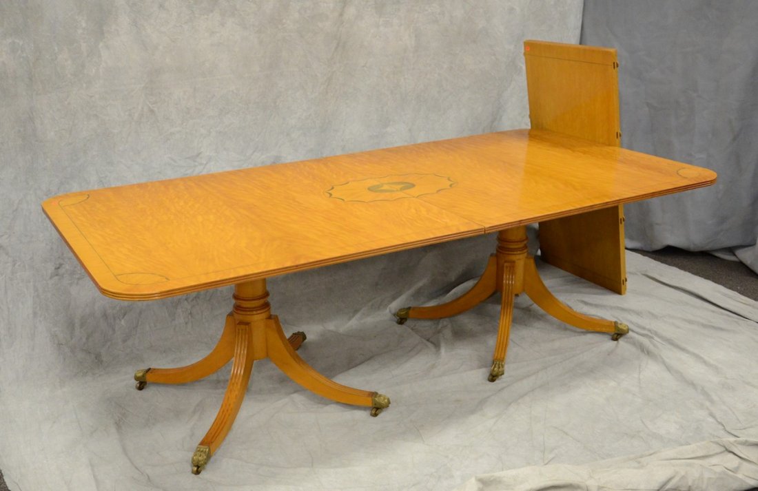 Banded satinwood double pedestal dining room table, (1 of 1)